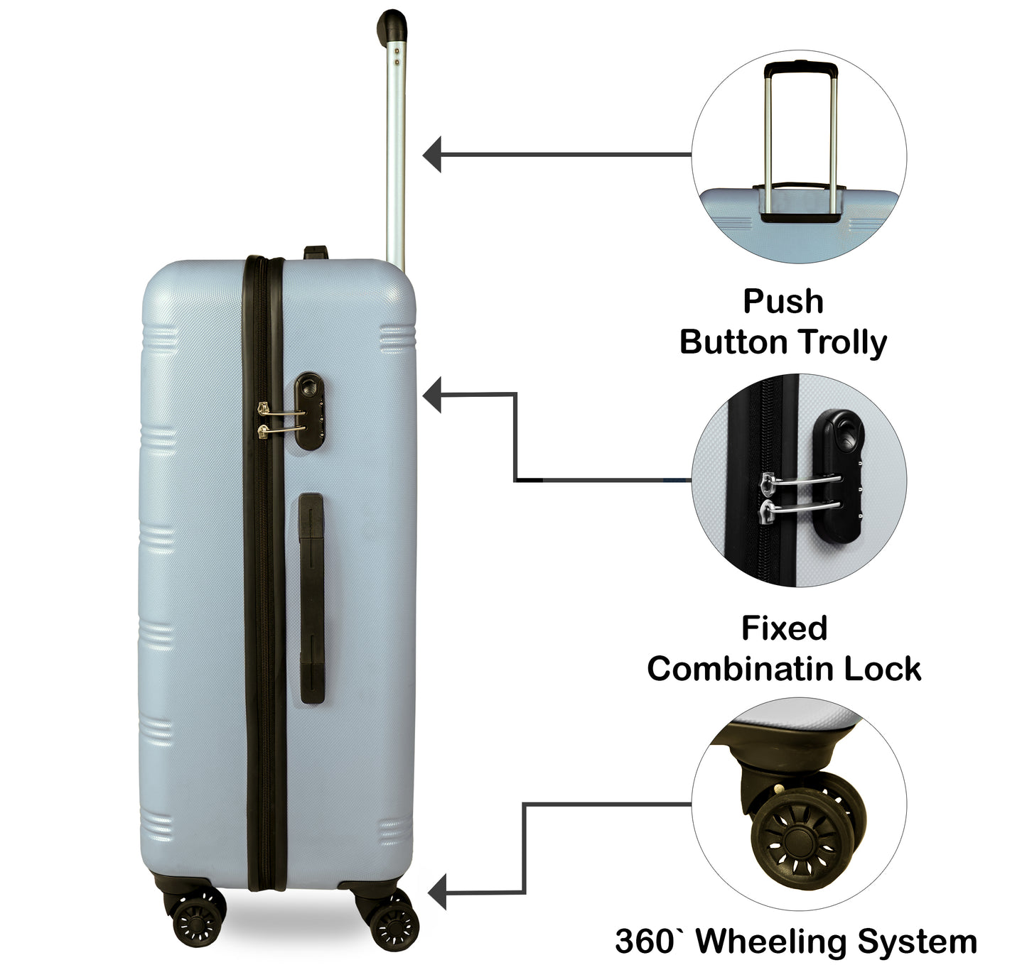 Set of 3 Silver Travel Luggage Bags