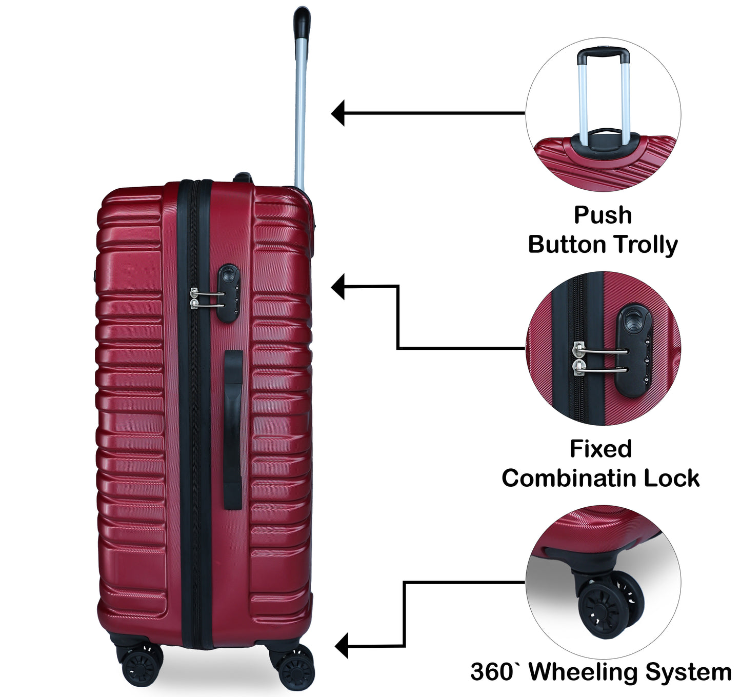 Set of 3 Red Travel Luggage Bags