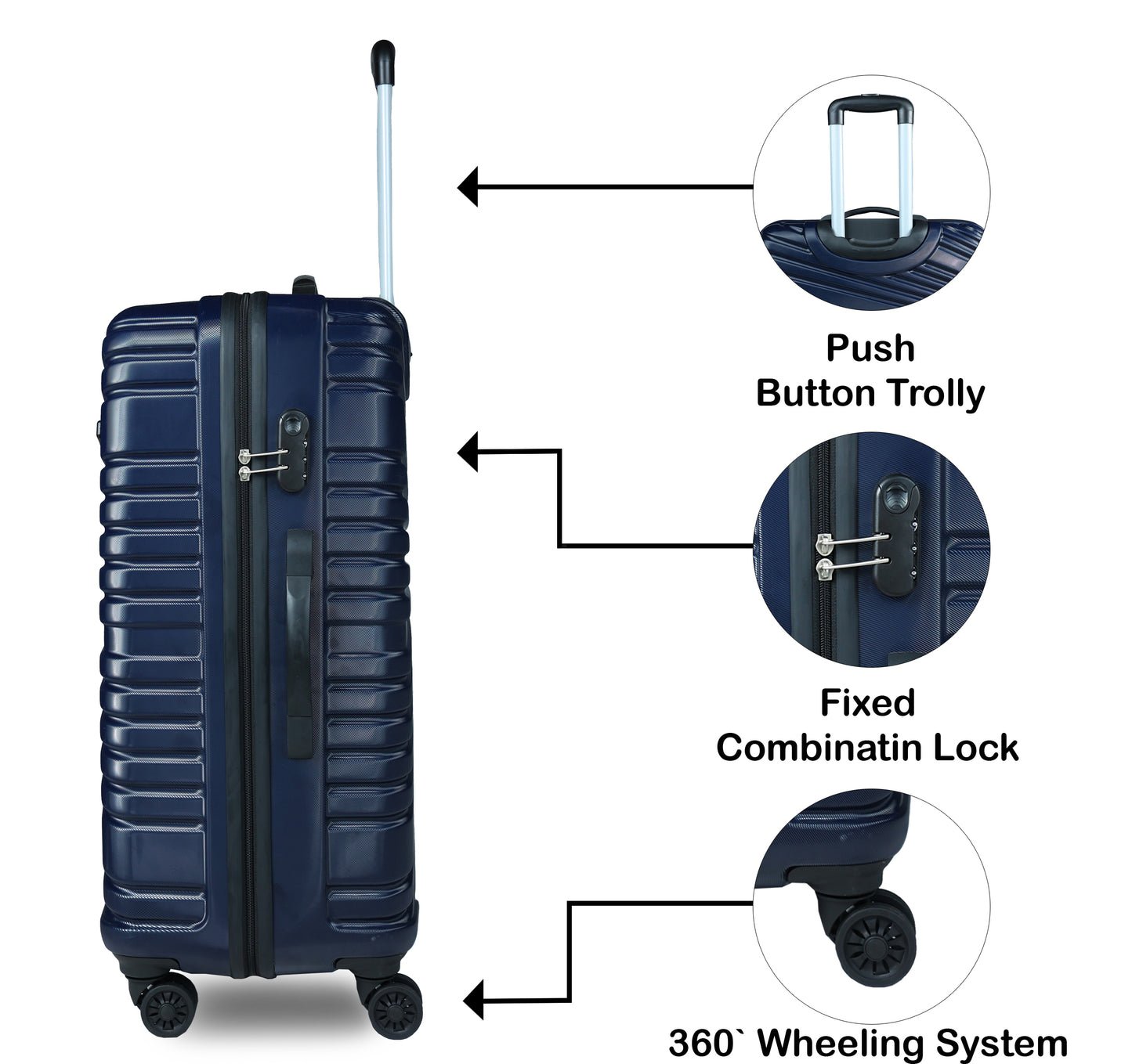 Set of 3 Navy Blue Travel Luggage Bags