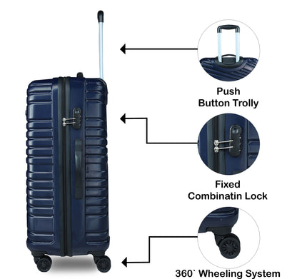 Set of 3 Navy Blue Travel Luggage Bags